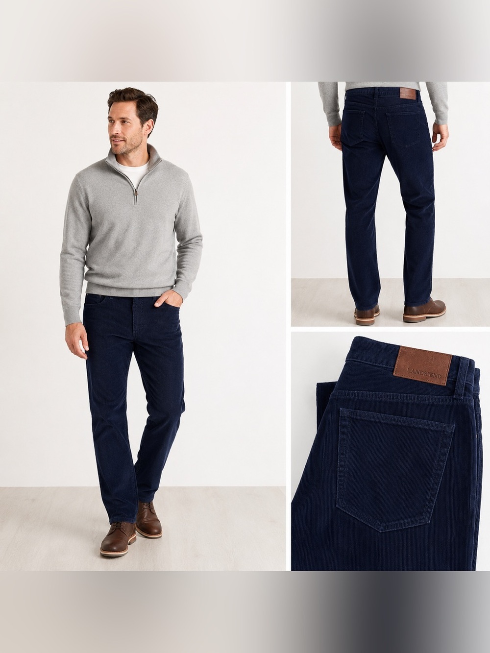 Lands’ End Men’s Straight Fit Navy Corduroy Pants Size 32 Classic 5-Pocket